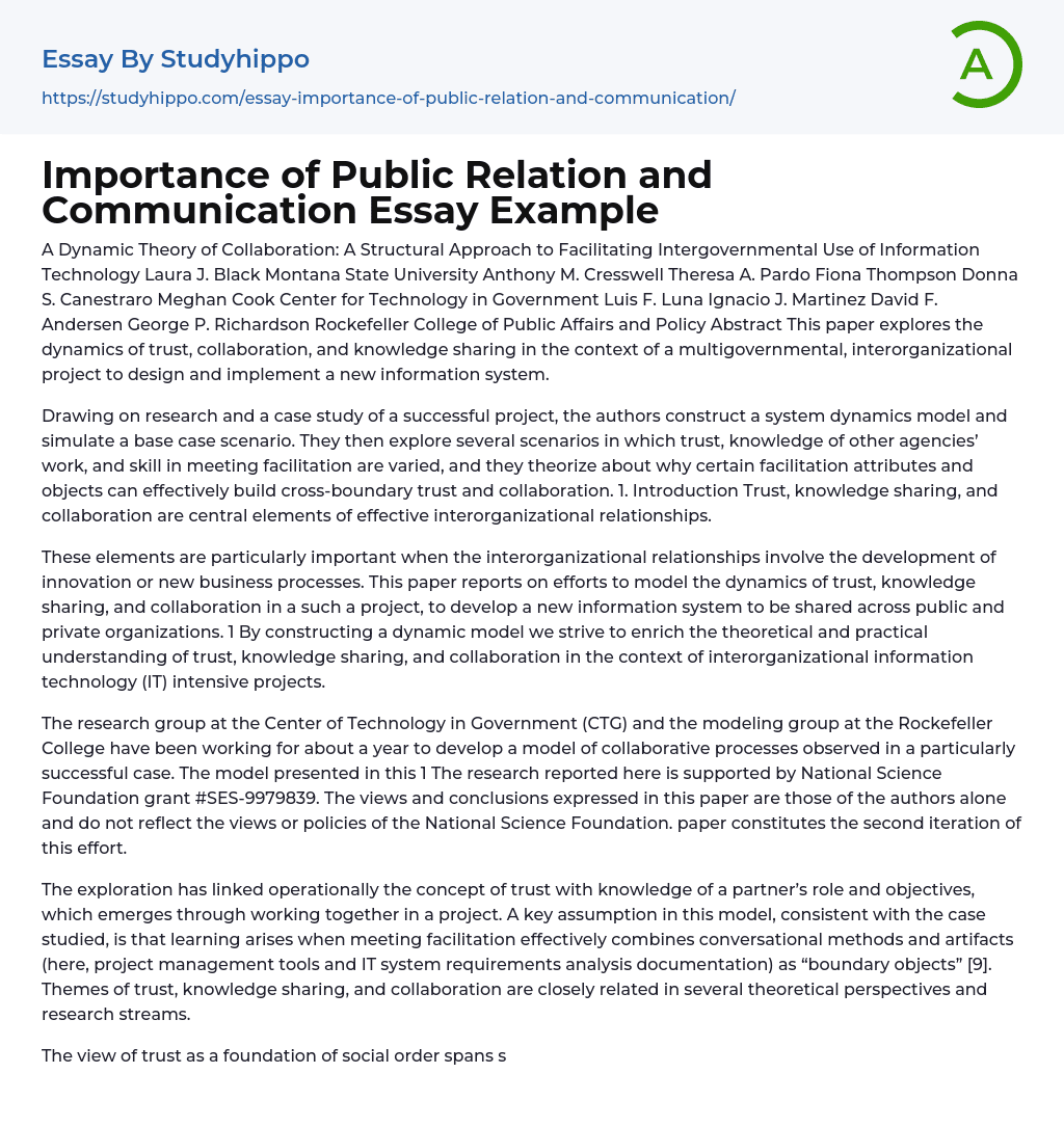Importance of Public Relation and Communication Essay Example