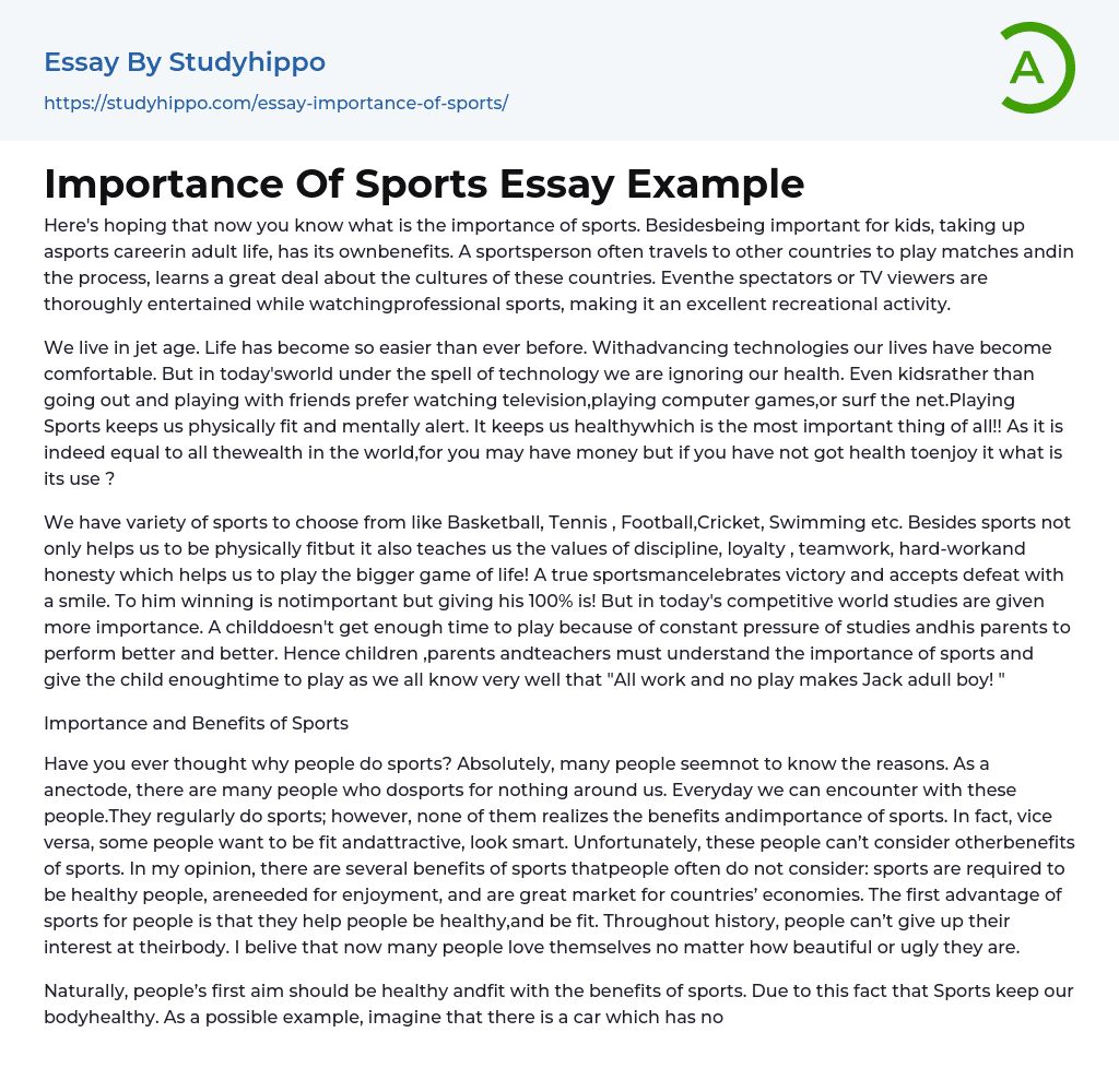 importance of sports essay grade 5