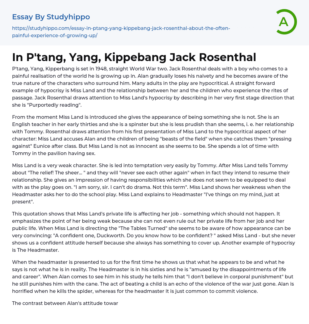In P’tang, Yang, Kippebang Jack Rosenthal Essay Example