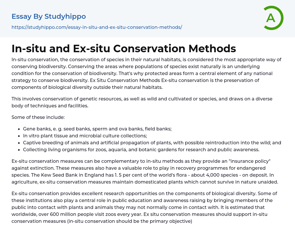 In-situ and Ex-situ Conservation Methods Essay Example