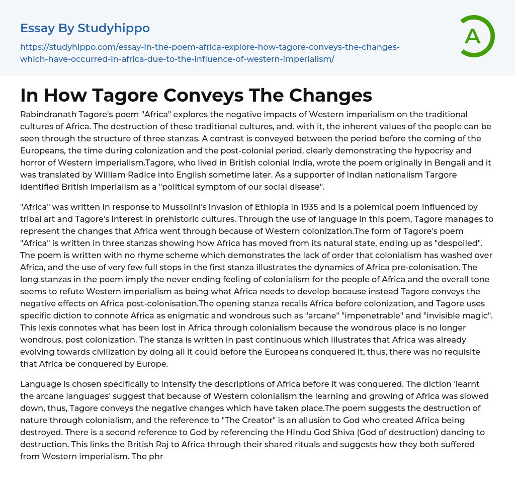 In How Tagore Conveys The Changes Essay Example