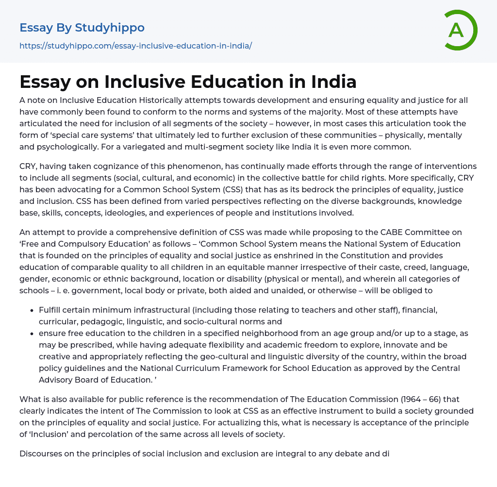 Essay on Inclusive Education in India
