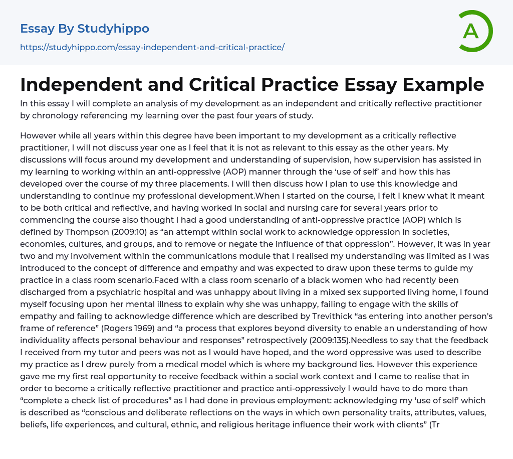 Independent and Critical Practice Essay Example