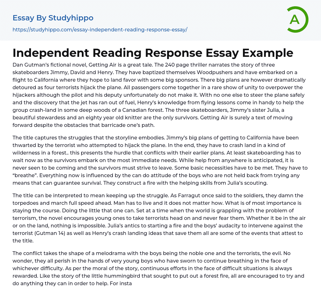 Independent Reading Response Essay Example