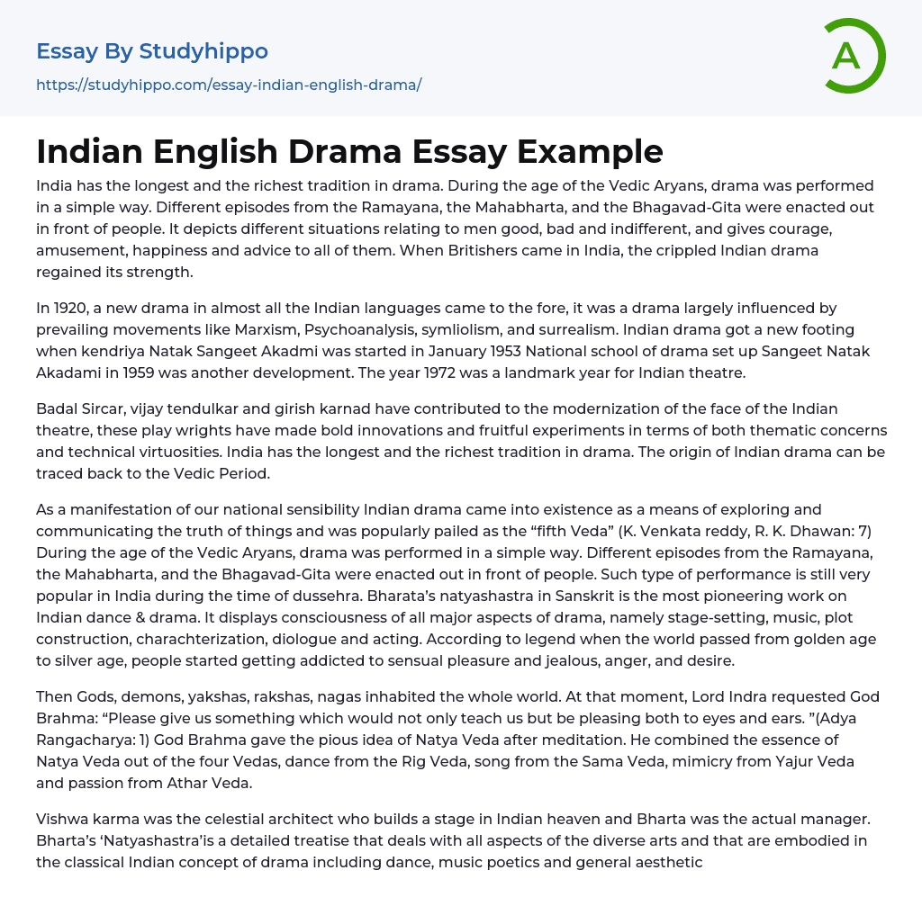 Indian English Drama Essay Example
