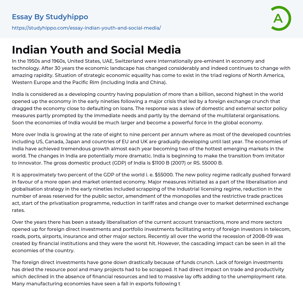 Indian Youth and Social Media Essay Example