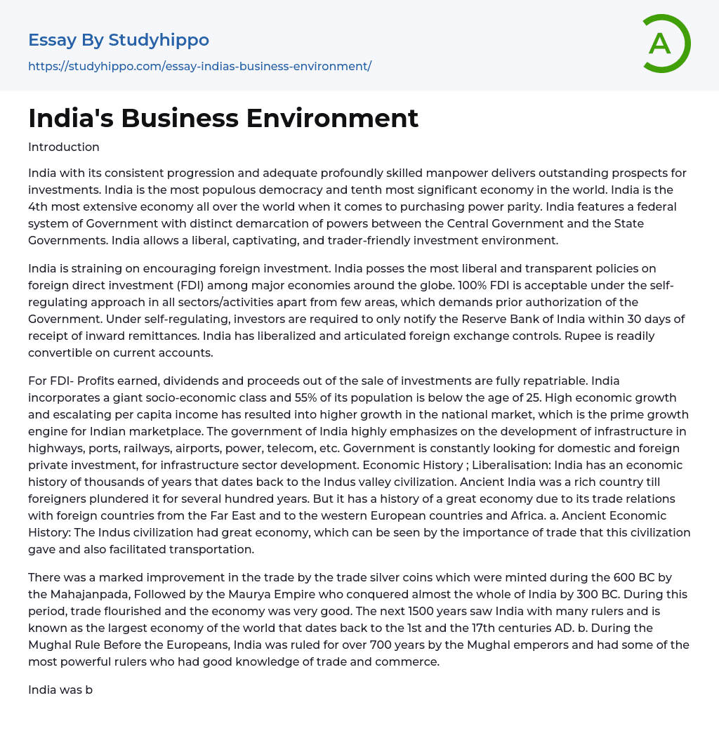 write an essay on business environment of india