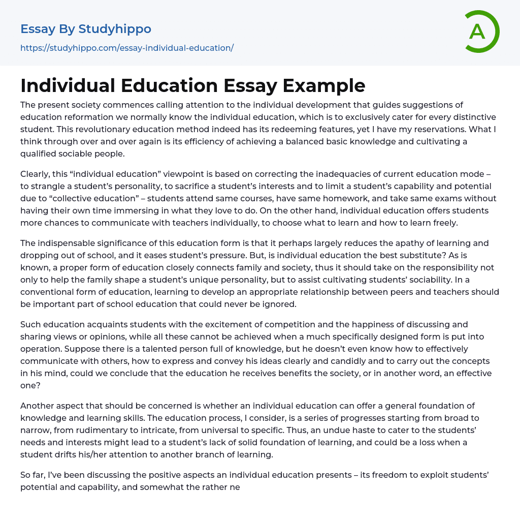 Individual Education Essay Example