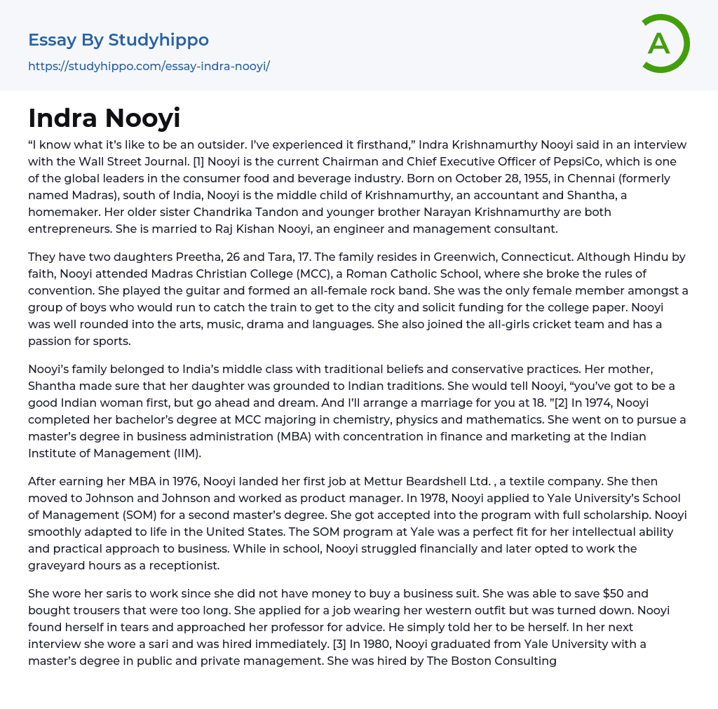 Indra Nooyi Essay Example