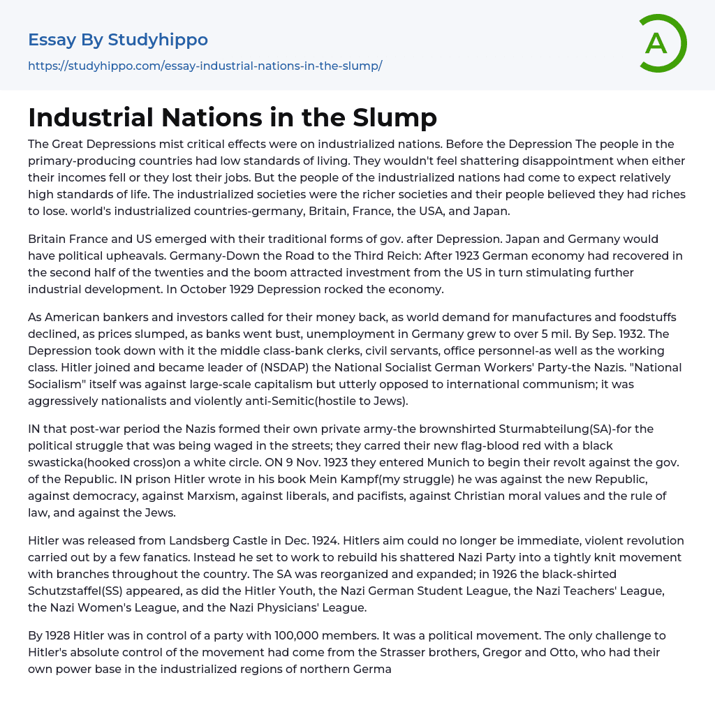 Industrial Nations in the Slump Essay Example