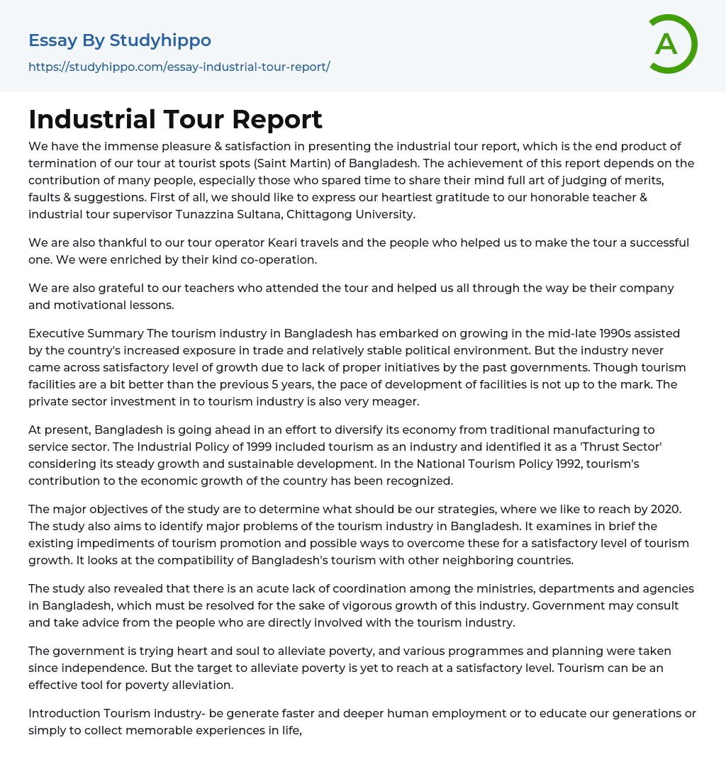 Industrial Tour Report Essay Example