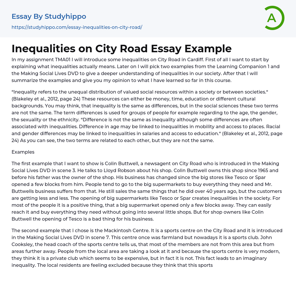 Inequalities on City Road Essay Example