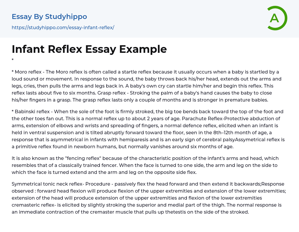 Infant Reflex Essay Example