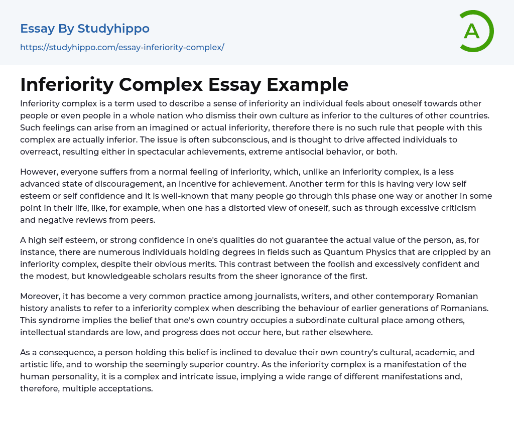 Inferiority Complex Essay Example