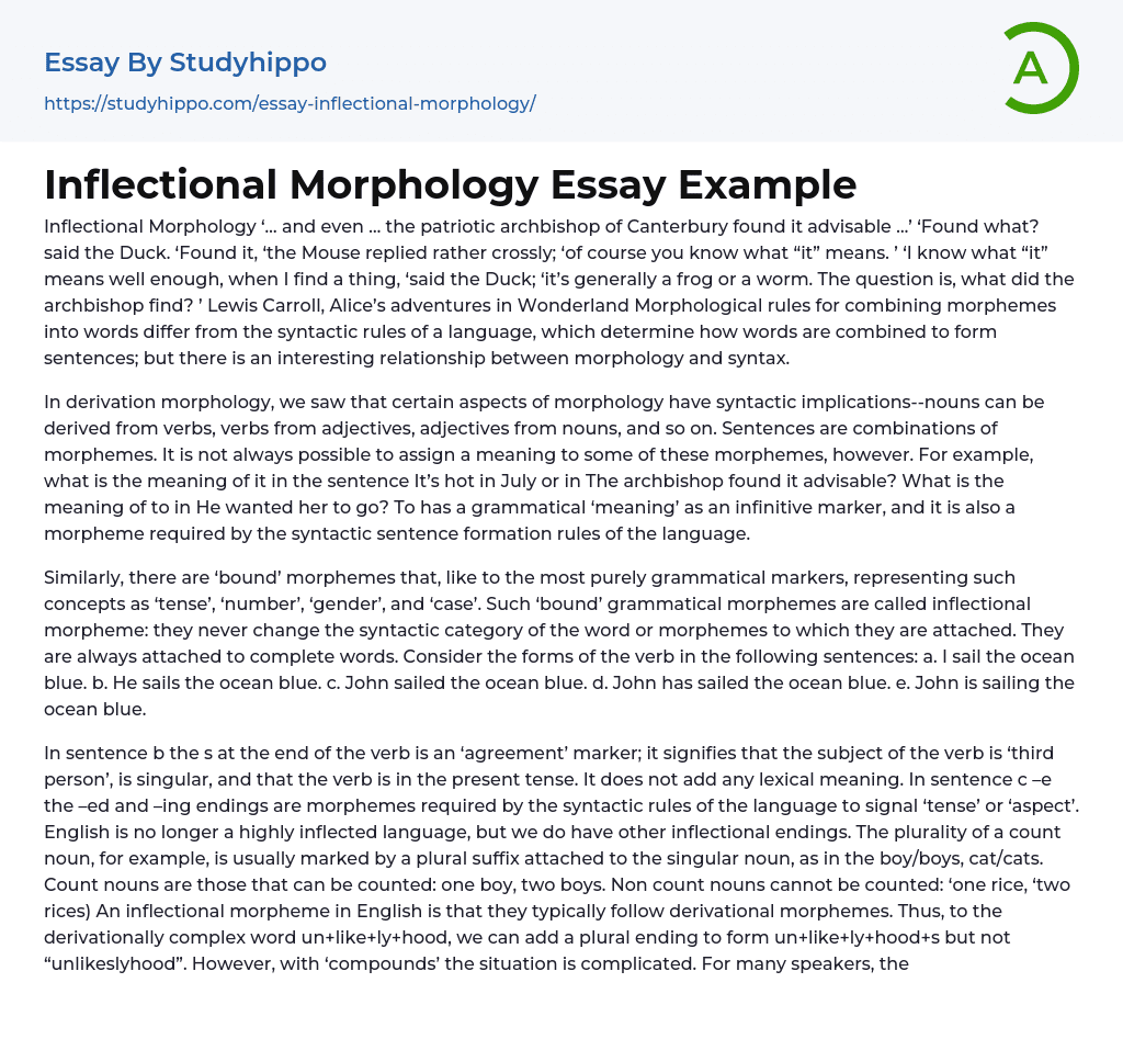 Inflectional Morphology Essay Example