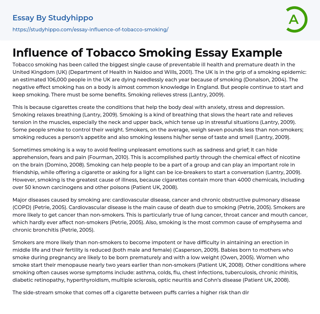 Influence of Tobacco Smoking Essay Example
