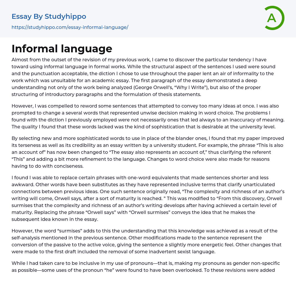 Informal language Essay Example