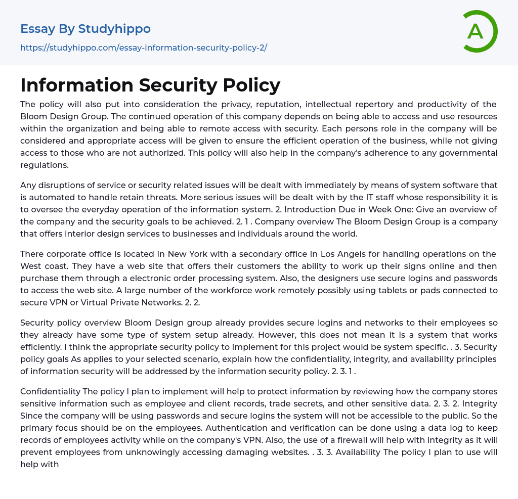 Information Security Policy Essay Example