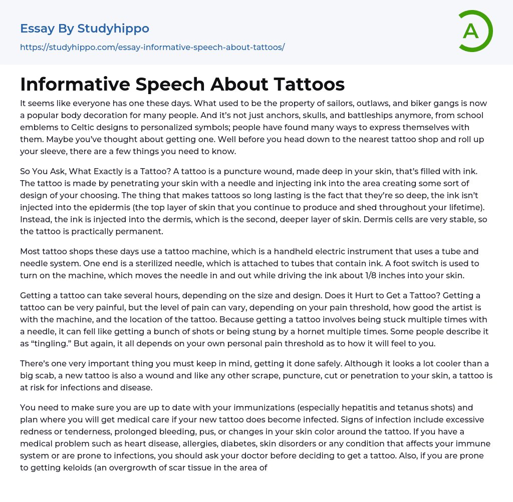 Informative Speech About Tattoos Essay Example