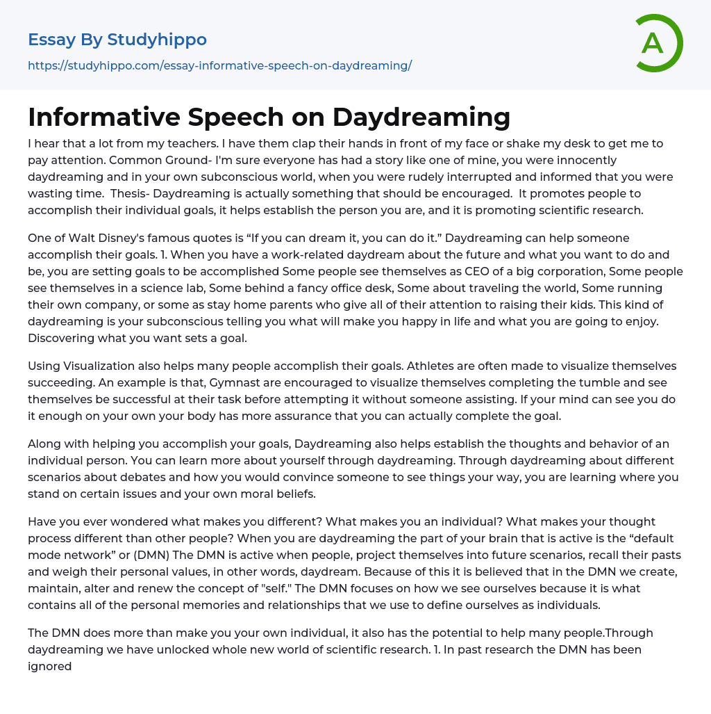 Informative Speech on Daydreaming Essay Example