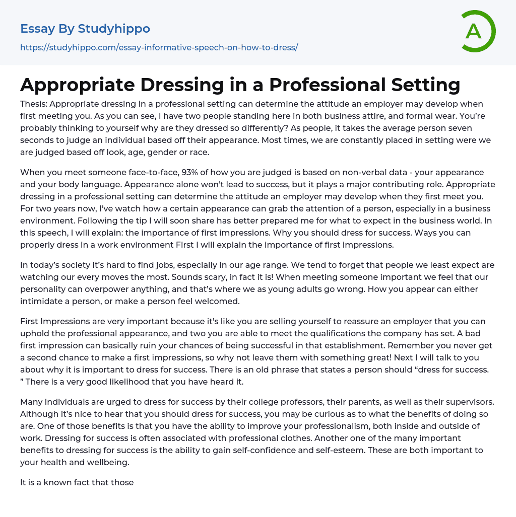 Appropriate Dressing in a Professional Setting Essay Example