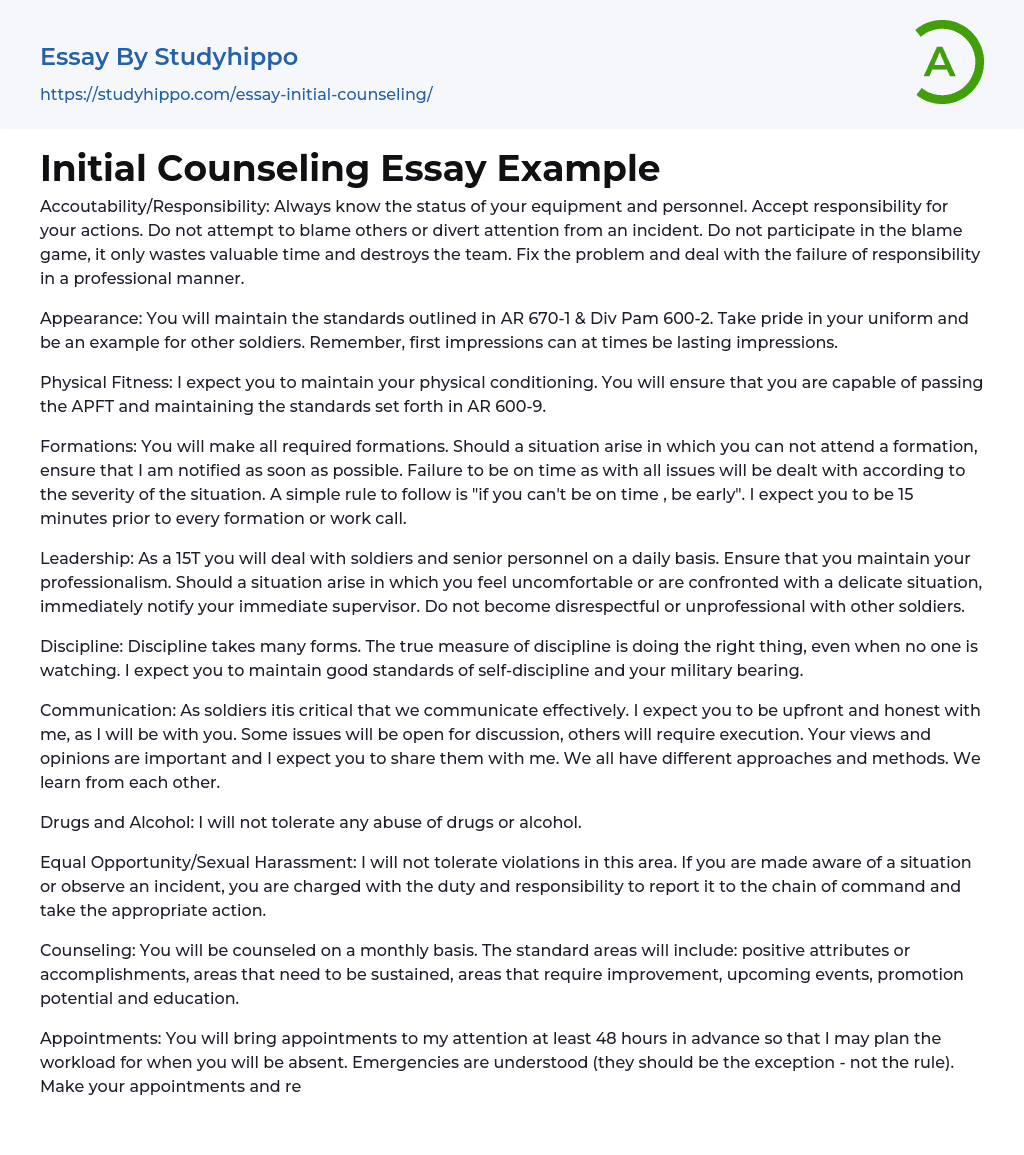 Initial Counseling Essay Example