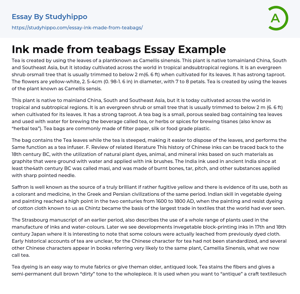 Ink made from teabags Essay Example