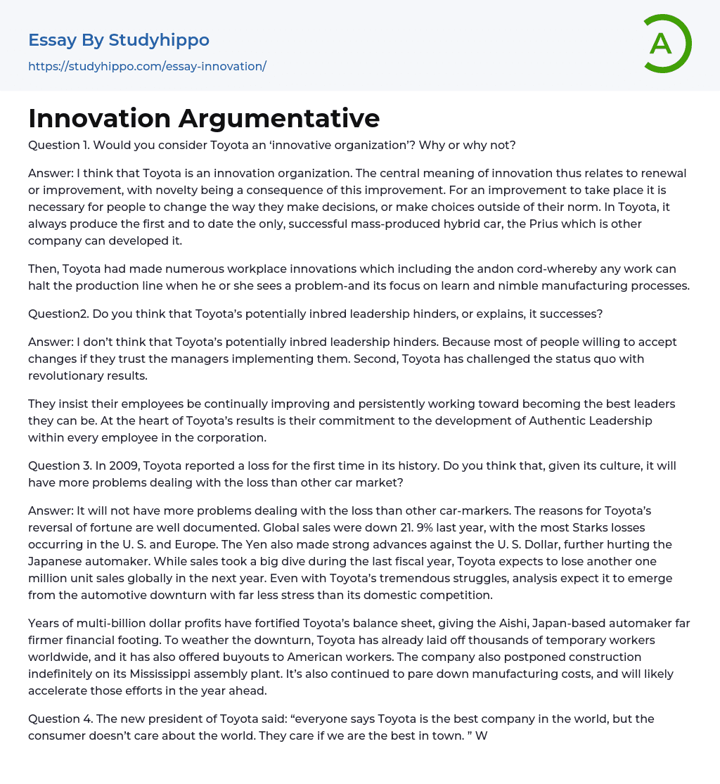 Innovation Argumentative Essay Example