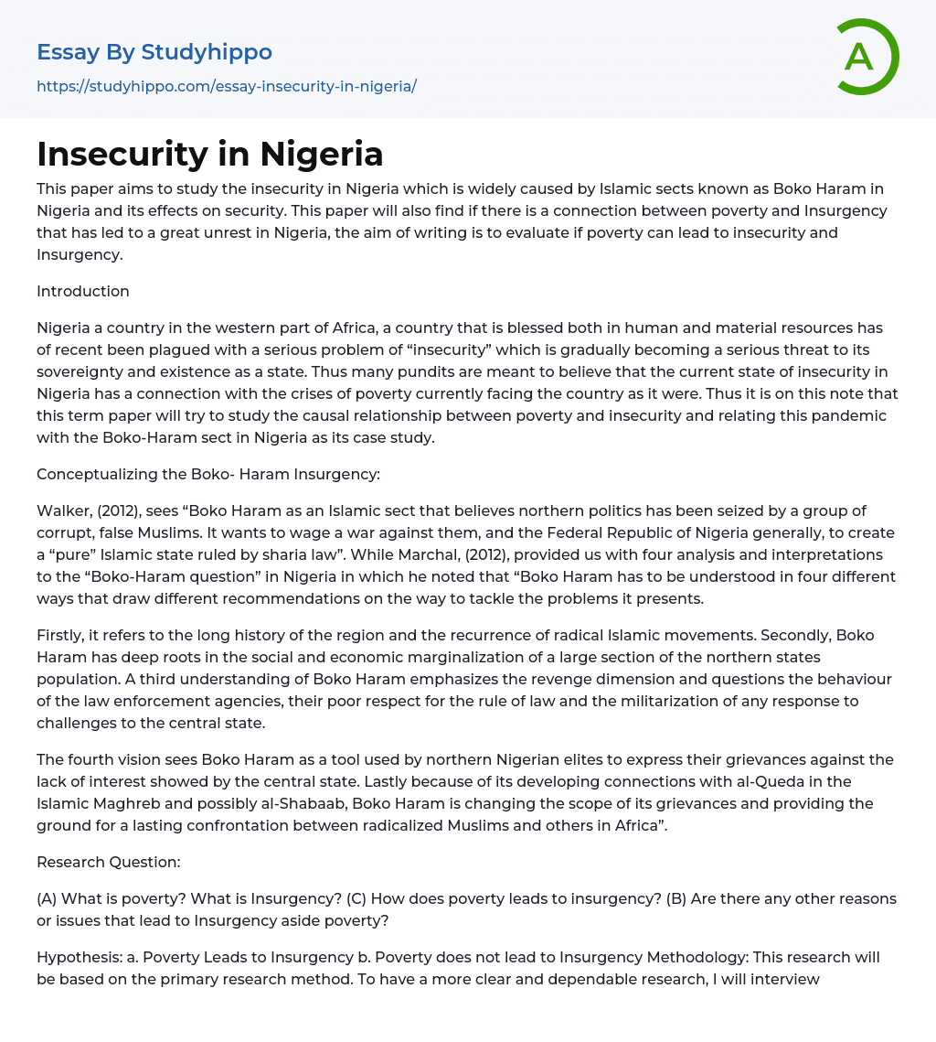 short essay on insecurity in nigeria 450 words