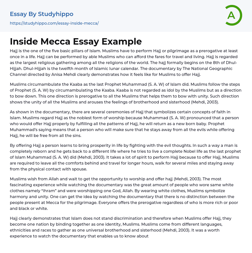 Inside Mecca Essay Example