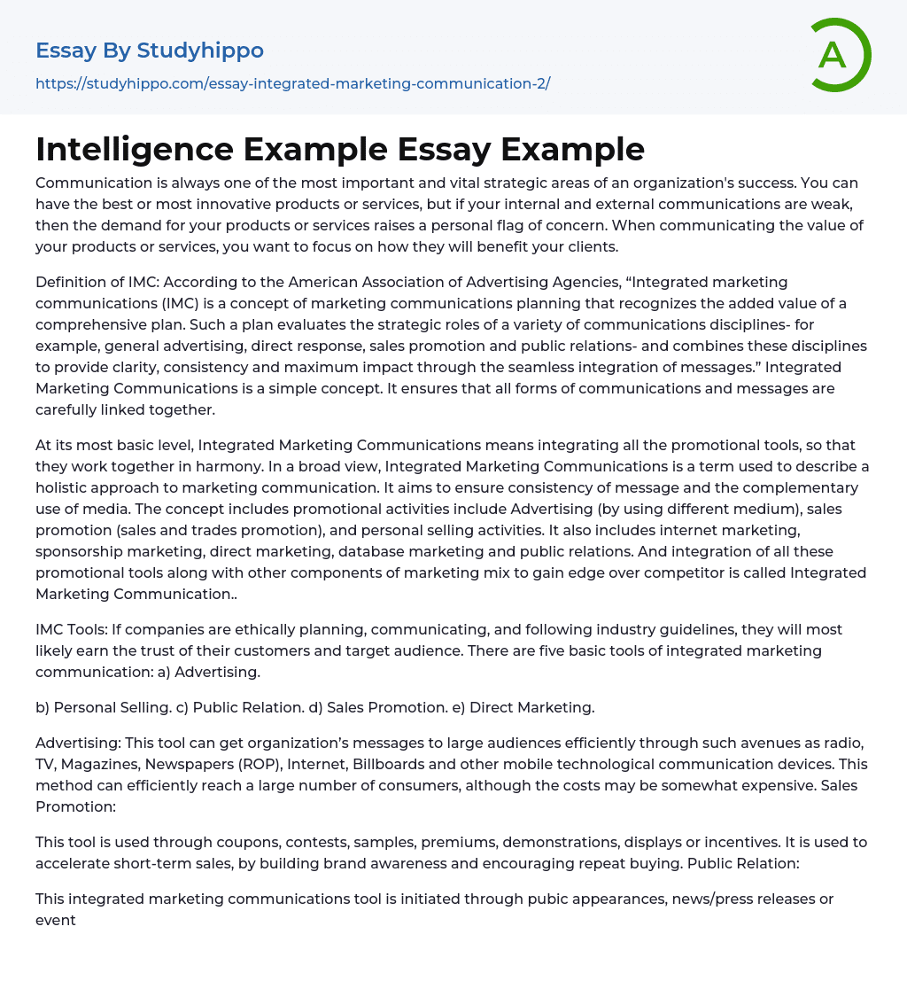 Intelligence Example Essay Example