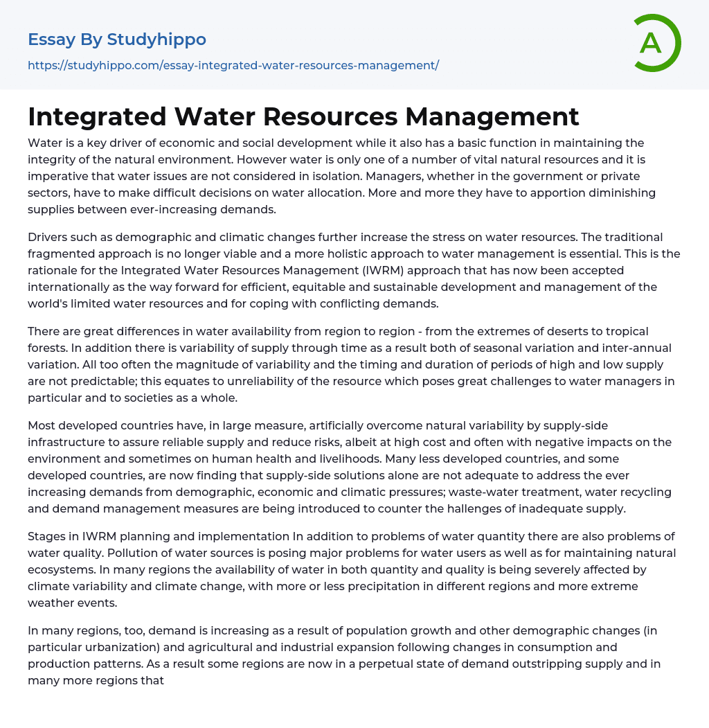 Integrated Water Resources Management Essay Example