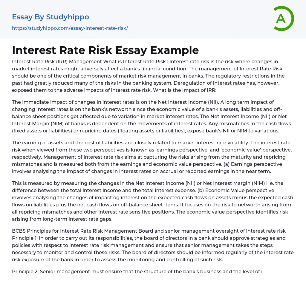 Interest Rate Risk Essay Example