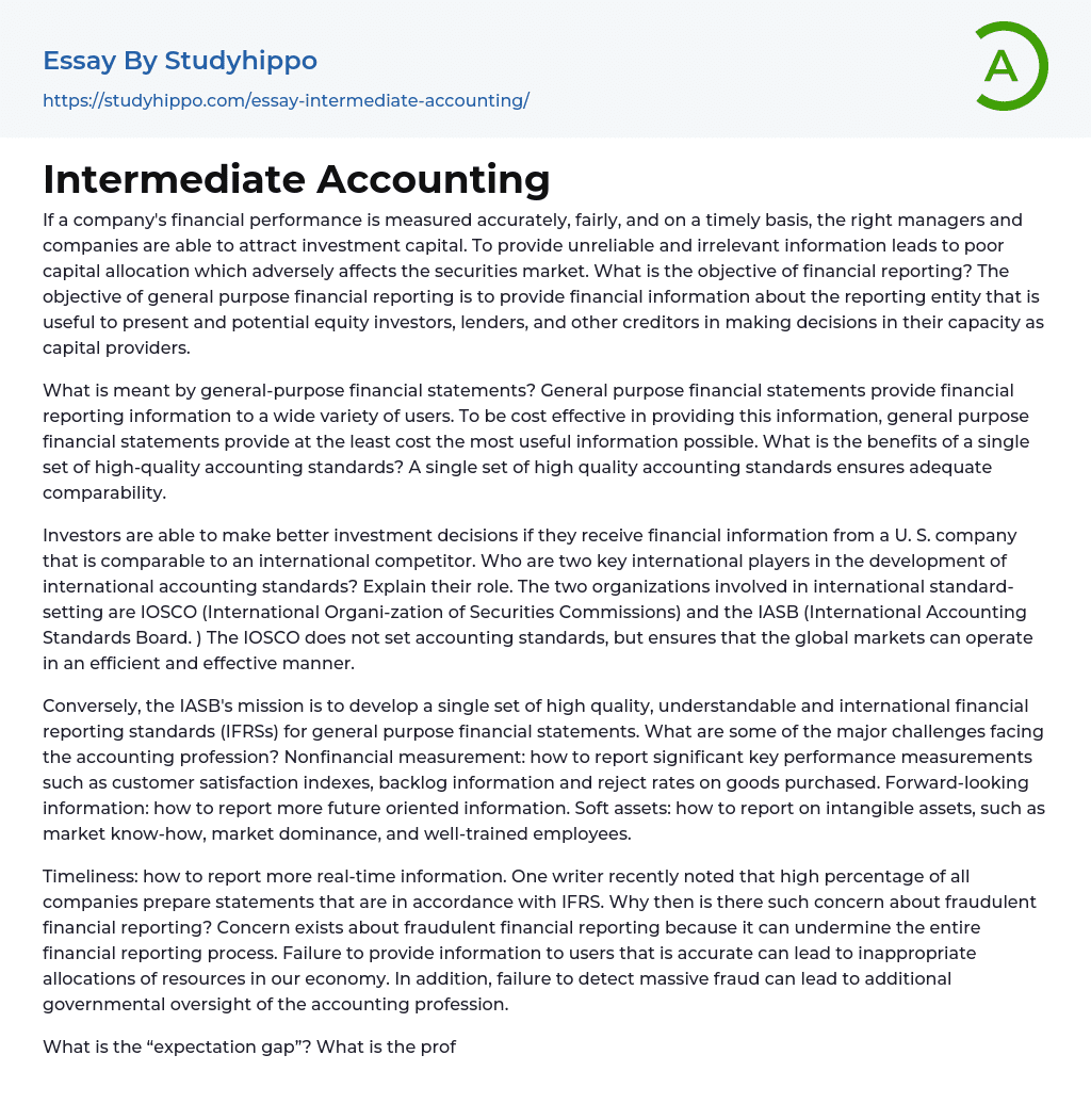 Intermediate Accounting Essay Example