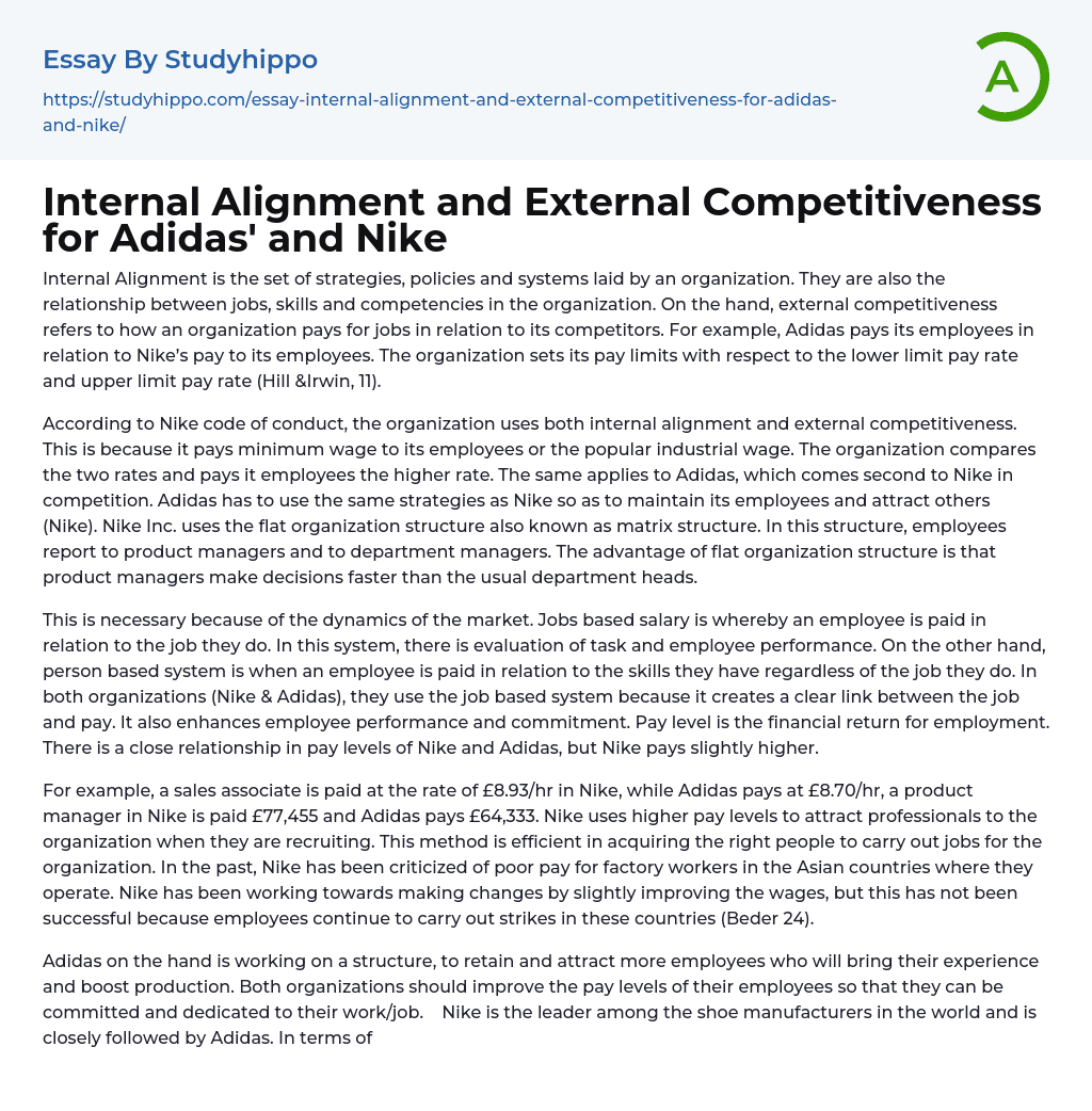 Internal Alignment and External Competitiveness for Adidas’ and Nike Essay Example