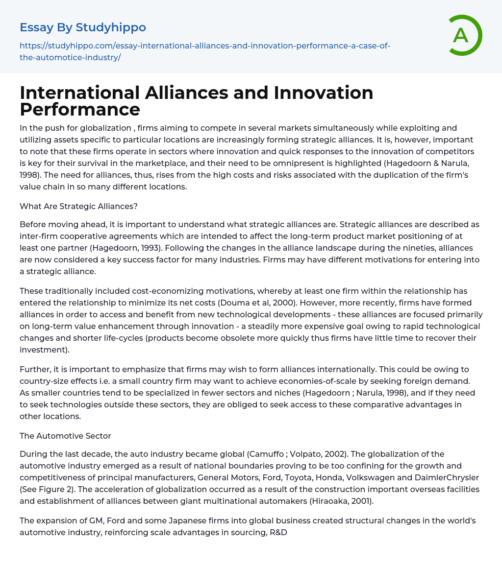 International Alliances and Innovation Performance Essay Example