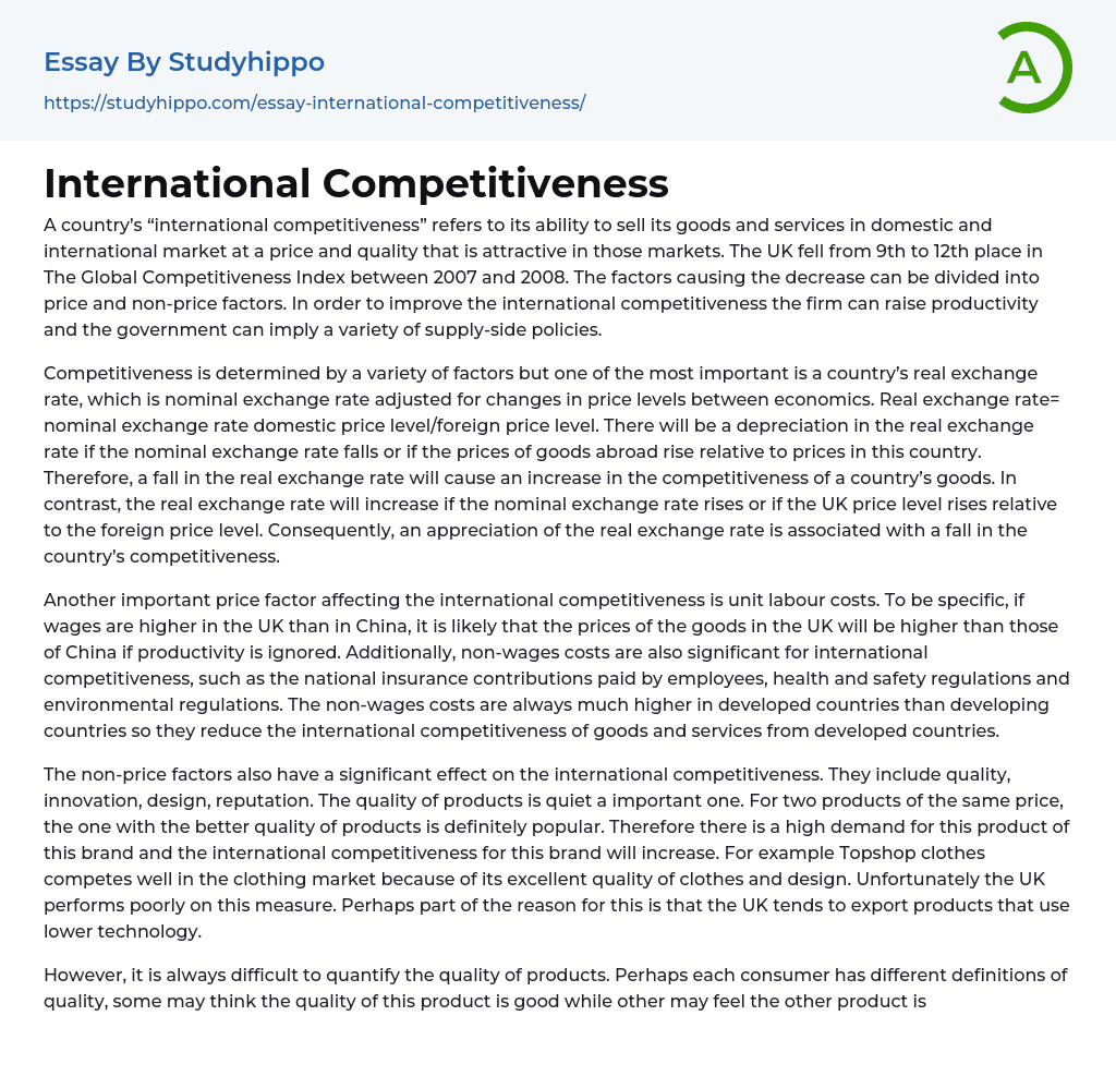 International Competitiveness Essay Example
