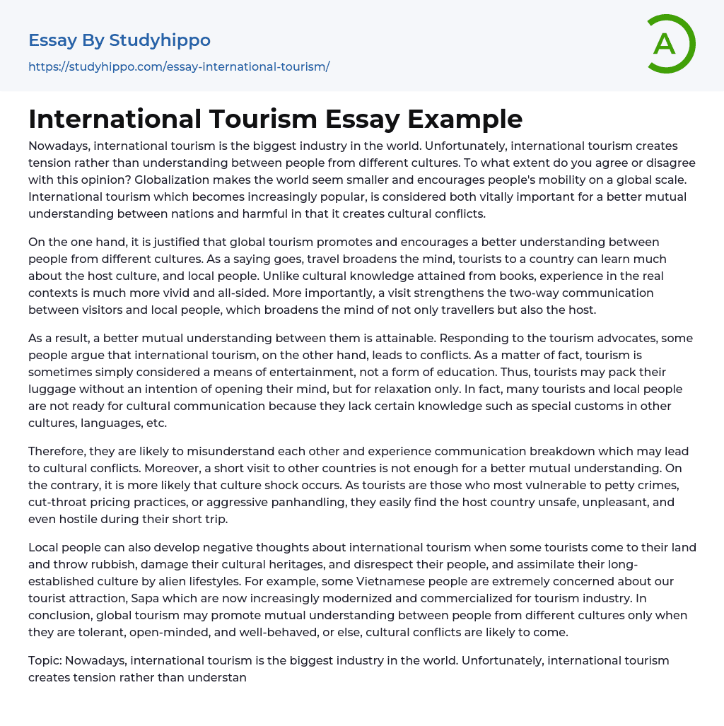 International Tourism Essay Example