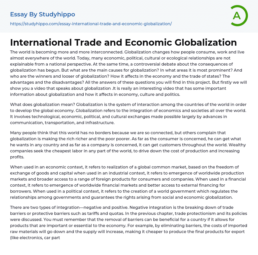 essay type questions on international trade