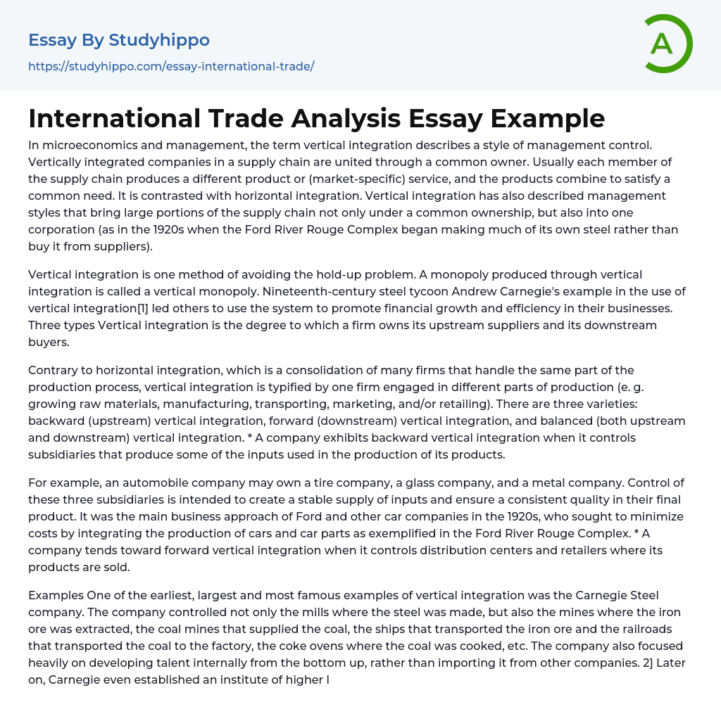 International Trade Analysis Essay Example