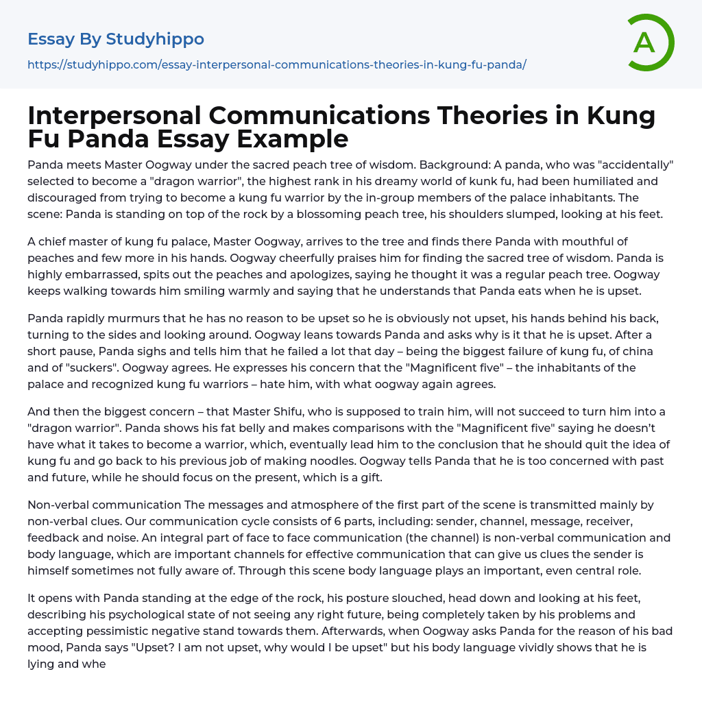 Interpersonal Communications Theories in Kung Fu Panda Essay Example
