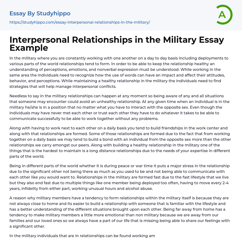 Interpersonal Relationships in the Military Essay Example