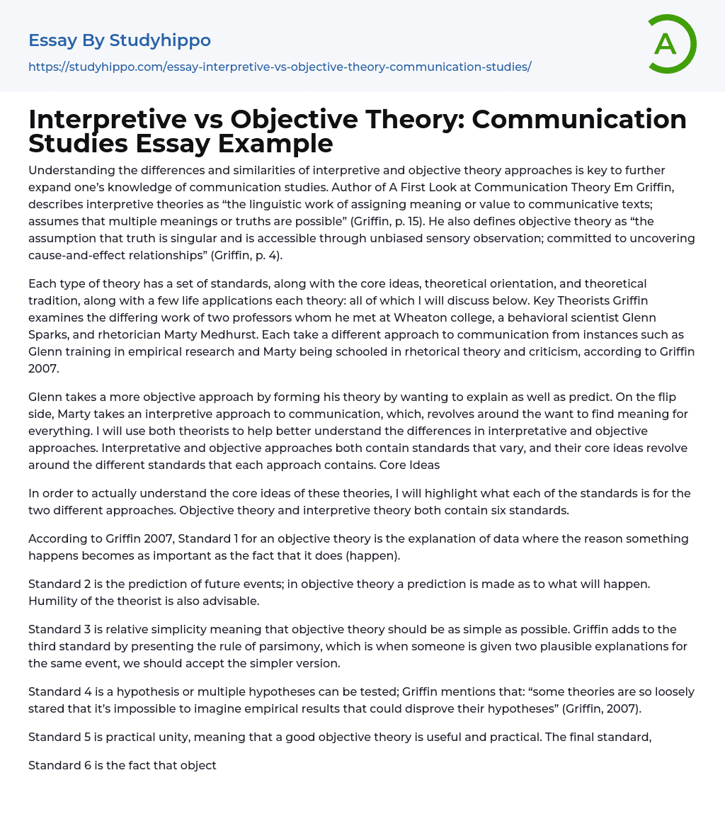 Interpretive vs Objective Theory: Communication Studies Essay Example