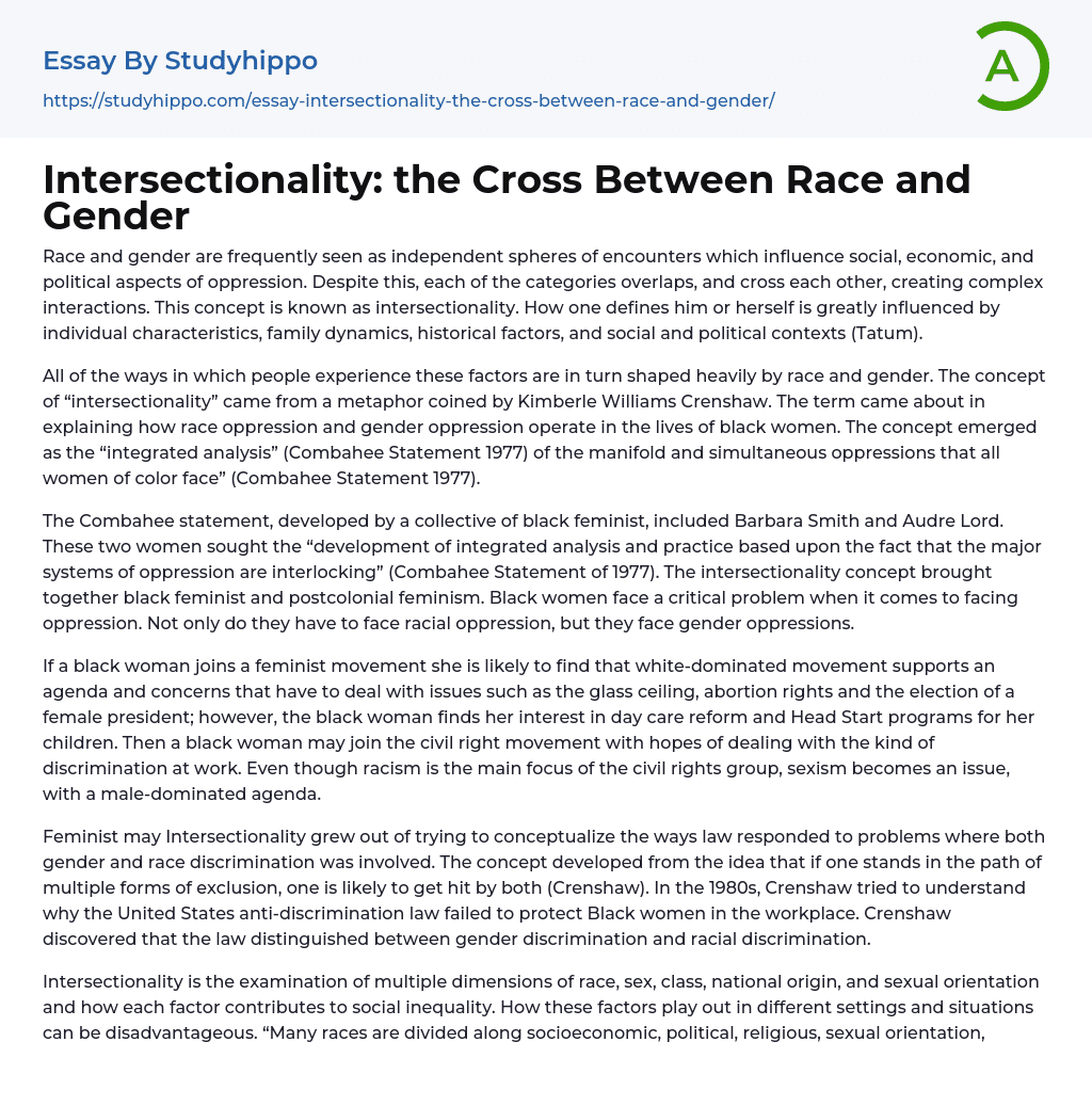 Intersectionality: the Cross Between Race and Gender Essay Example