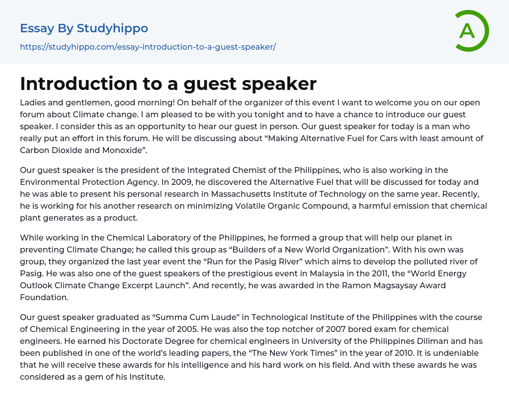introduction speech for guest speaker sample