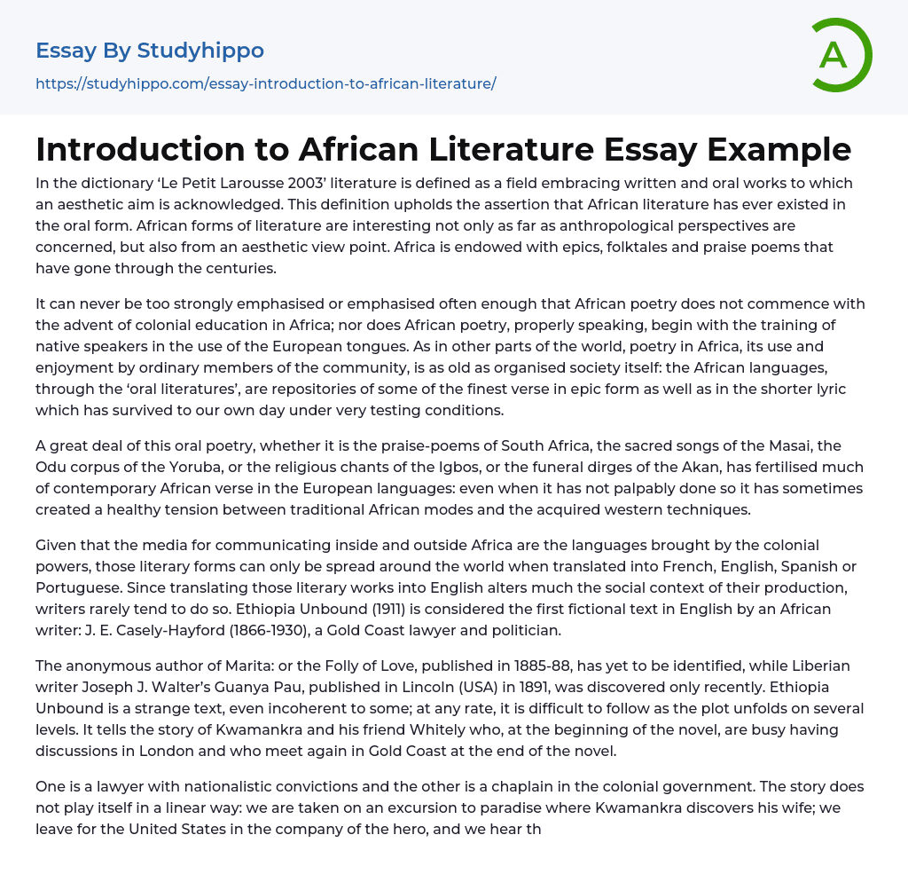 essay about african literature