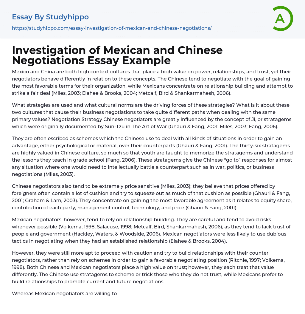 Investigation of Mexican and Chinese Negotiations Essay Example