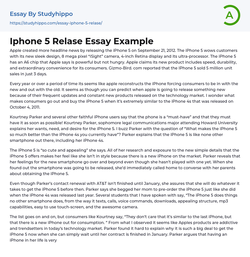 Iphone 5 Relase Essay Example