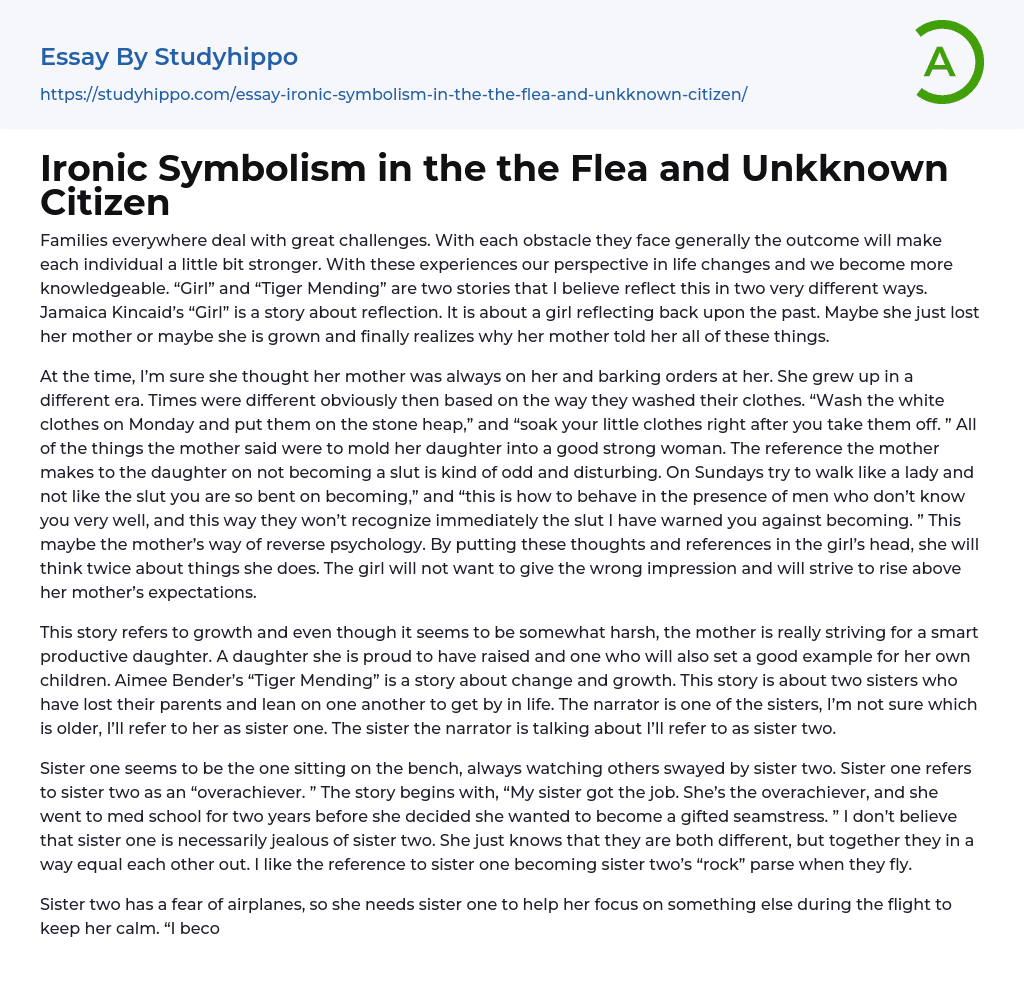 Ironic Symbolism in the the Flea and Unkknown Citizen Essay Example