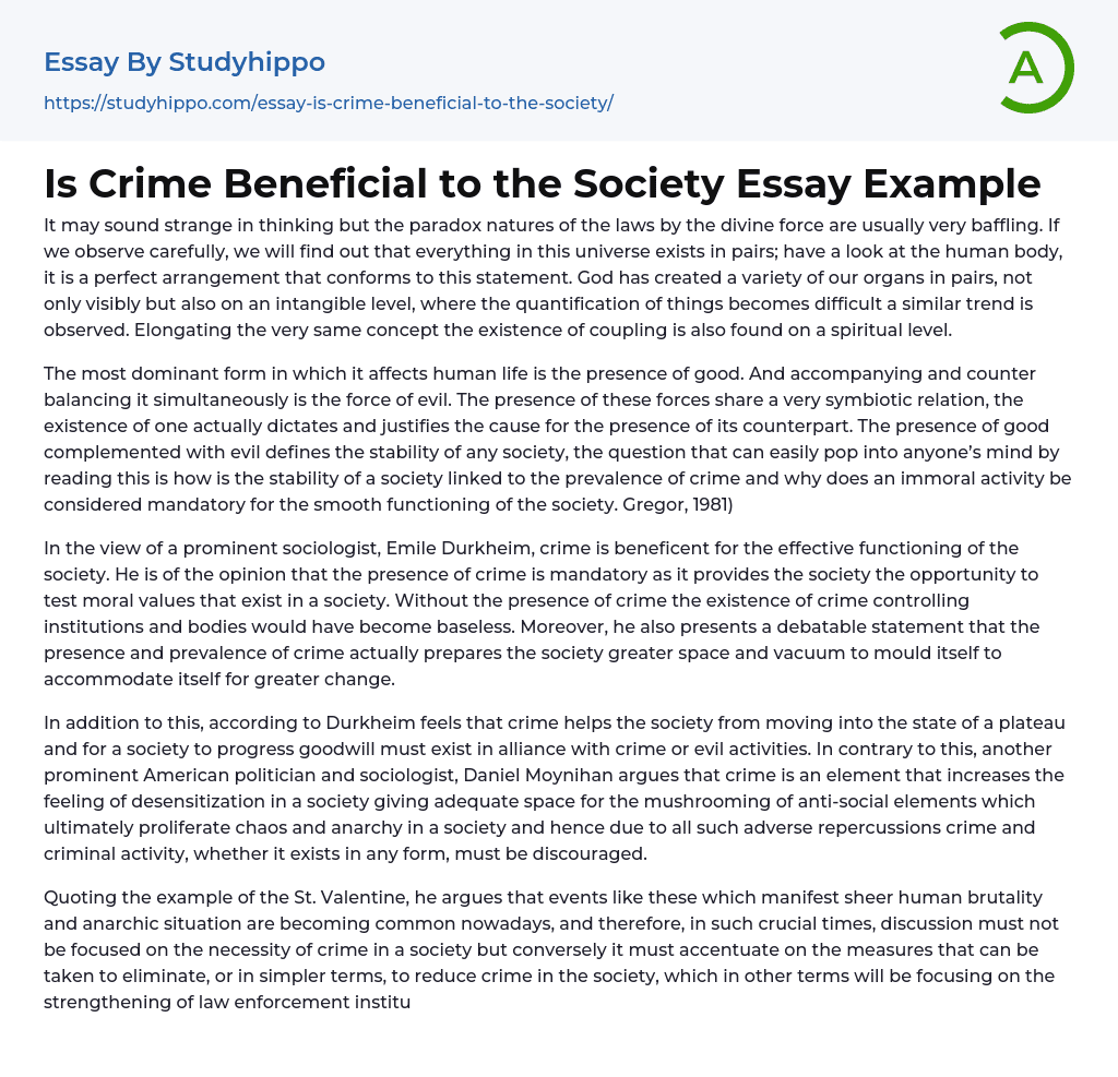 Is Crime Beneficial to the Society Essay Example